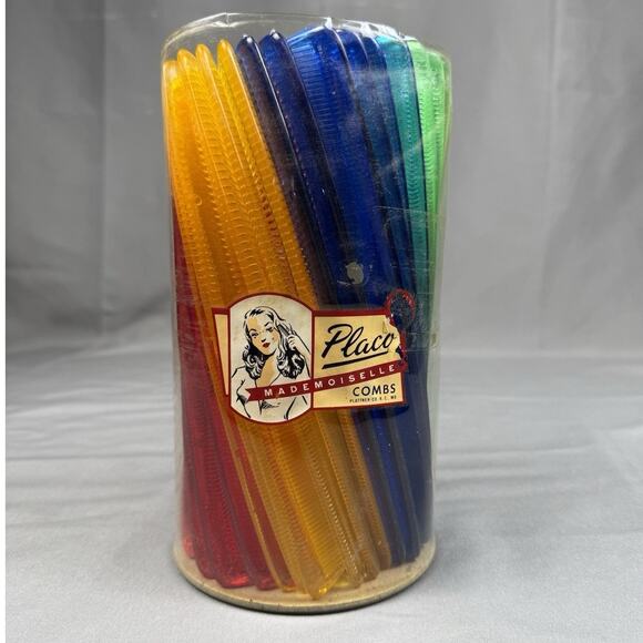 Vintage Placo Mademoiselle Translucent Hair Combs Plastic W/ Original Container main image 12